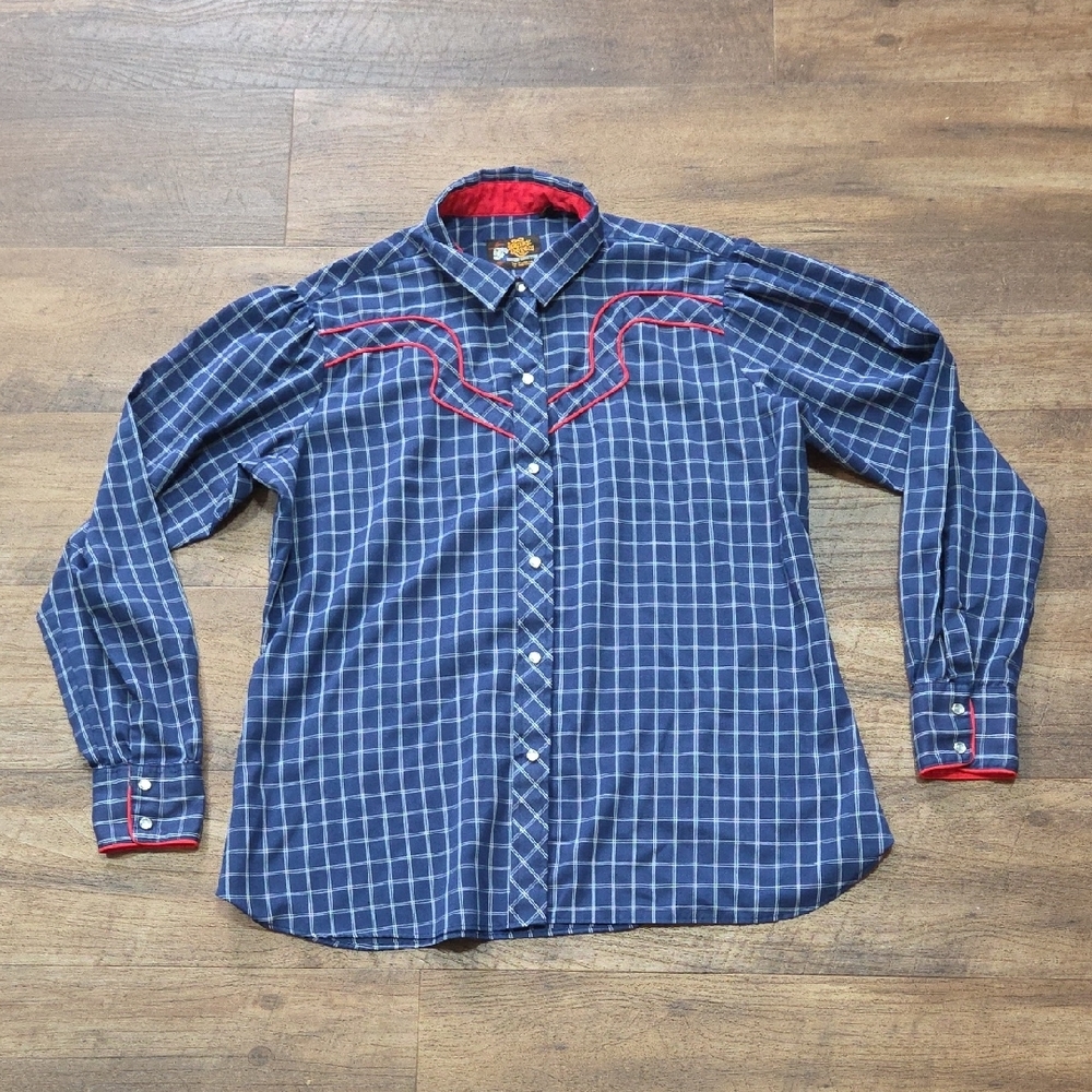 Karma Blue and Red Button Down Shirt Casual Top